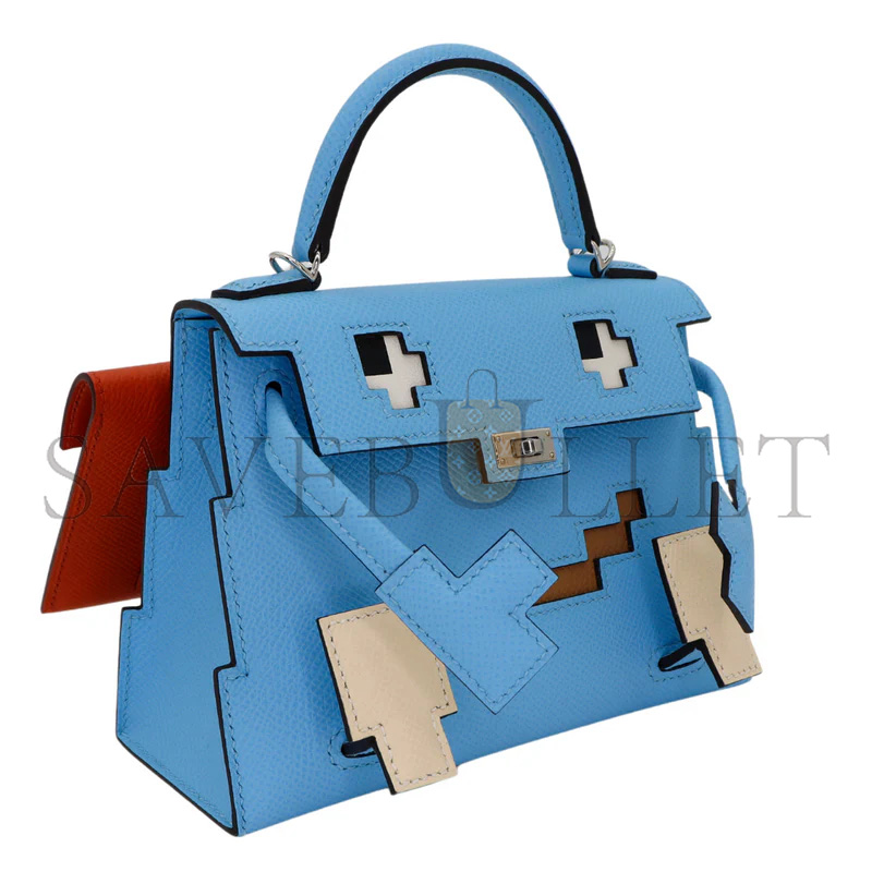 HERMÈS MASTER KELLY DOLL PICTO CELESTE EPSOM LEATHER PALLADIUM HARDWARE (18*15*6cm)